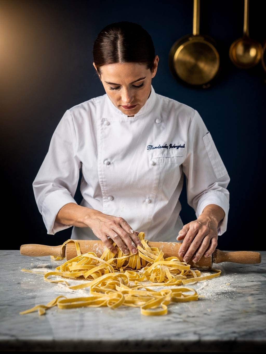 Sous Chef Elena Ferrari preparing artisan pasta