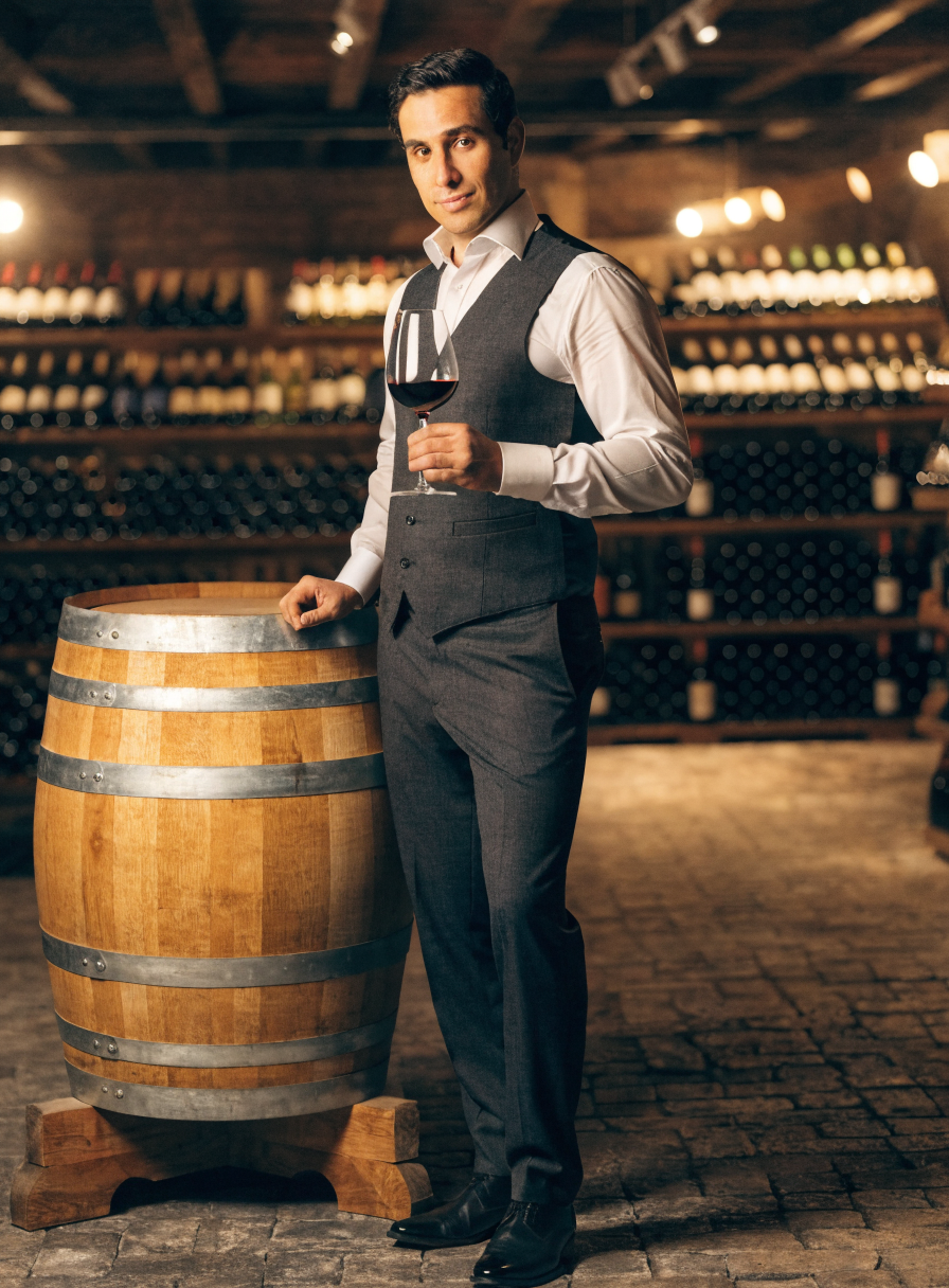 Head Sommelier Luca Bianchi selecting fine Italian wines